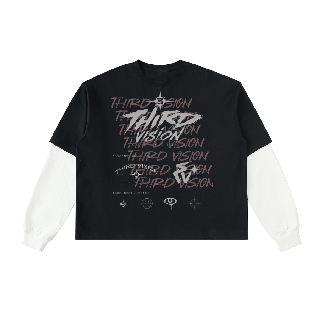 Layered Contrast Sleeve Cotton T-Shirt