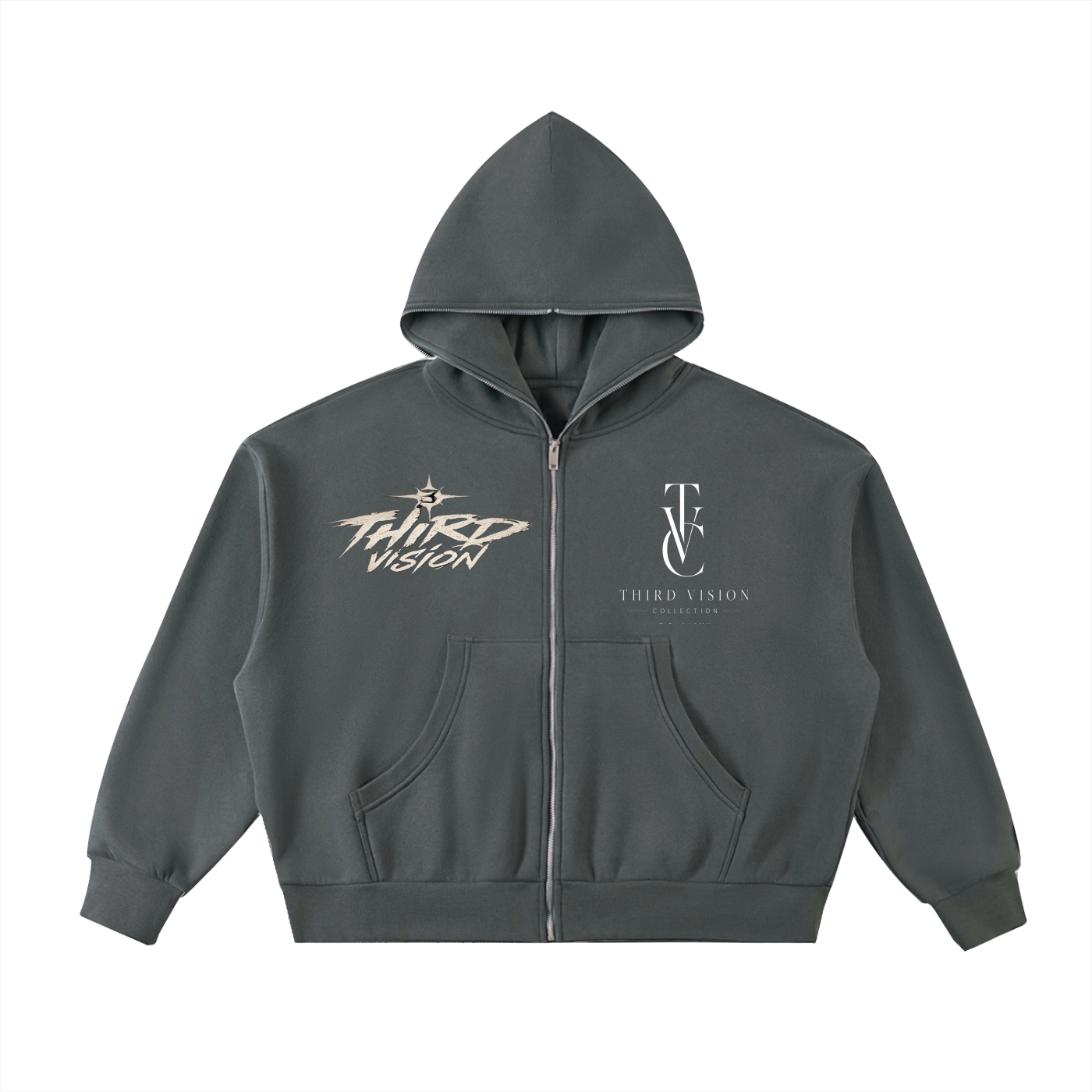 Fleeced Full-Zip Boxy Hoodie