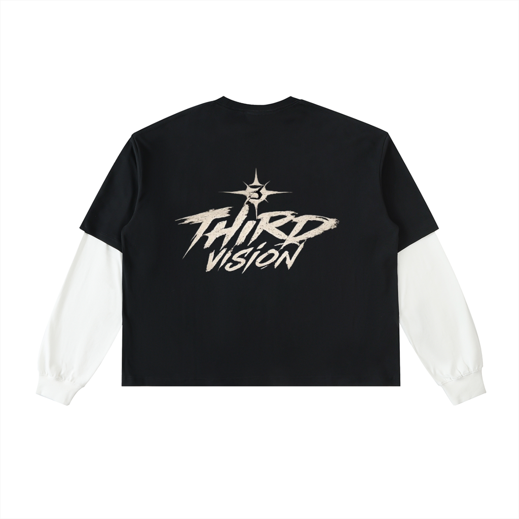 Layered Contrast Sleeve Cotton T-Shirt