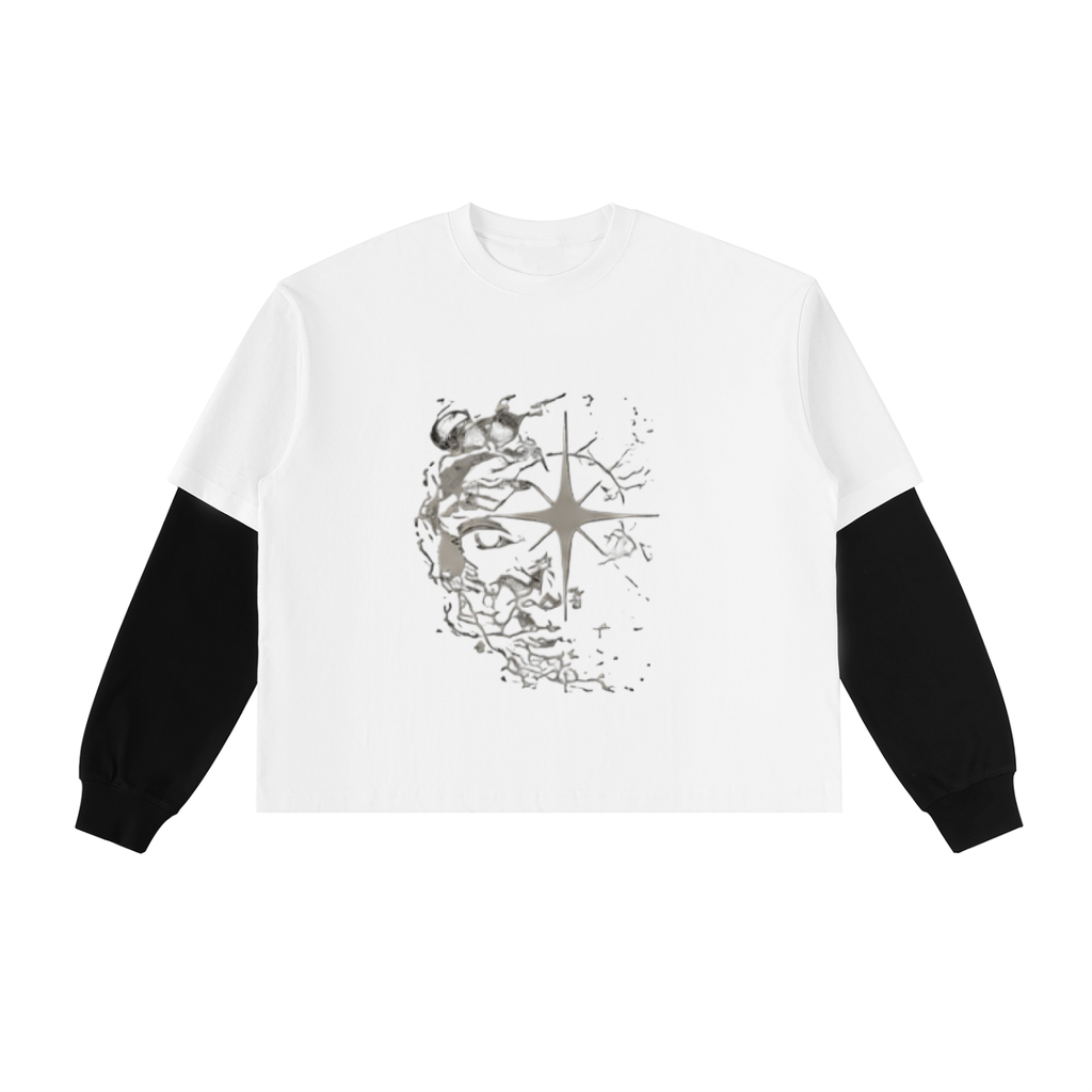 Layered Contrast Sleeve Cotton T-Shirt