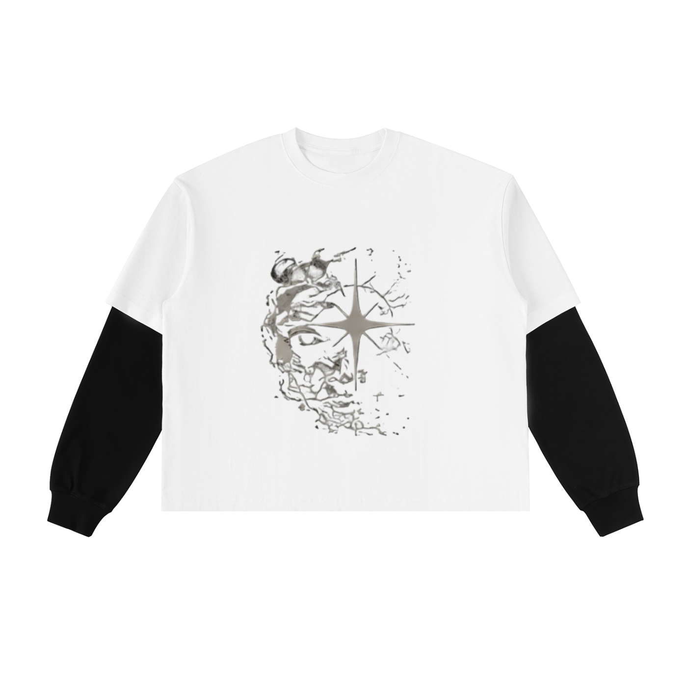 Layered Contrast Sleeve Cotton T-Shirt