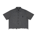 Unisex Distressed Plaid Boxy Shirt